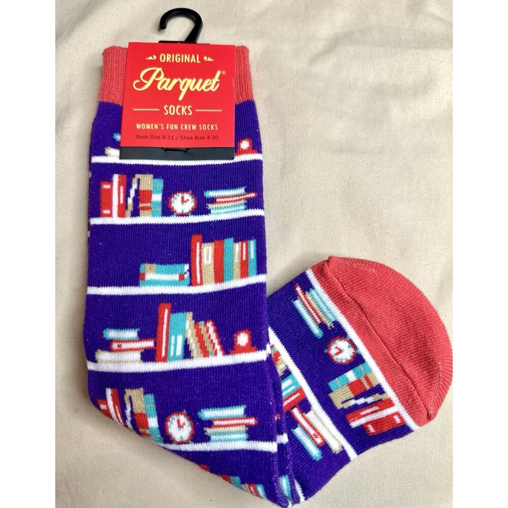 NWT Library Books Shelf Parquet Women’s Novelty Fun Crew Socks